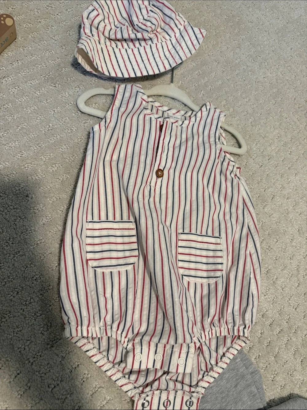 Carter's White Romper with Red & Navy Stripes and Matching Hat
